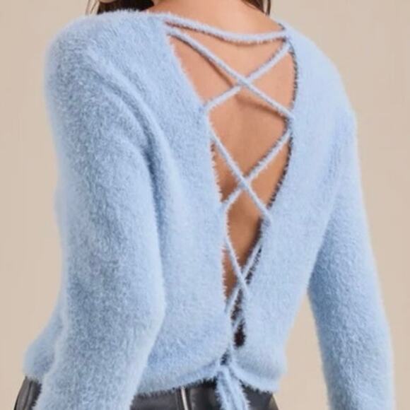 Altar’d state Everette Eyelash Lace Up light blue Sweater SzXL soft comfy feel - Picture 2 of 13